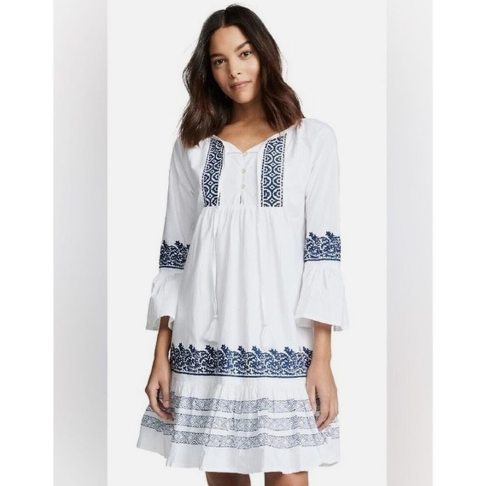 Roller Rabbit Mona Border Maricruz Dress Size XSmall Coton Blue White NWT‎